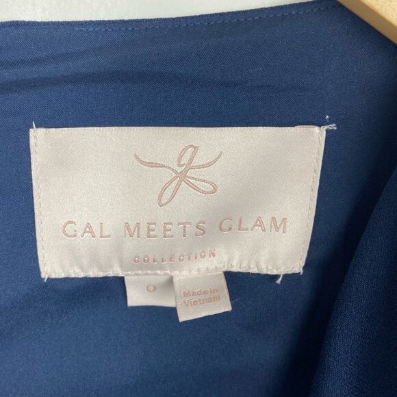 Gal Meets Glam Navy Blue Delia Jumpsuit Size 0‎ Pockets Draped Neckline Wide Leg - Picture 4 of 14